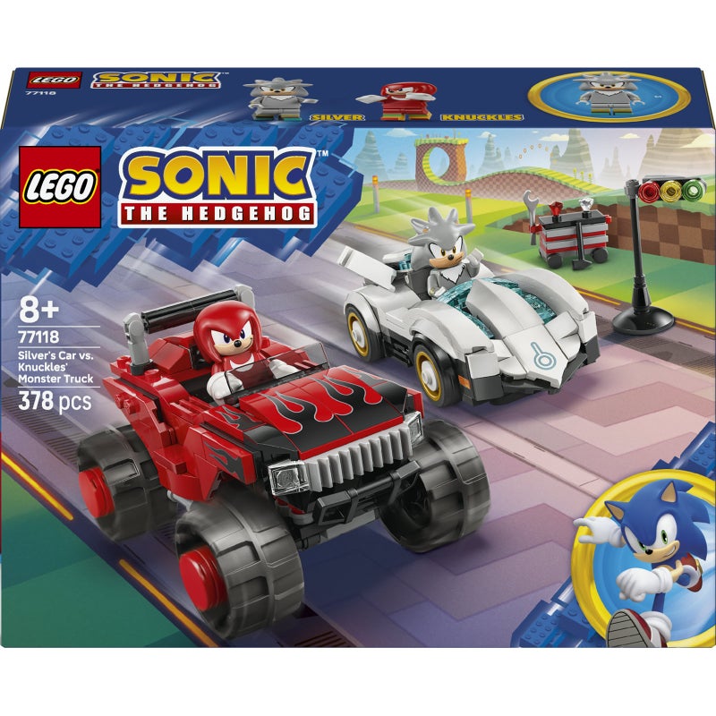 LEGO Sonic the Hedgehog Silver’s Car vs. Knuckles’ Monster Truck 77118 Building Toy Set (378 Pieces) - Image 2